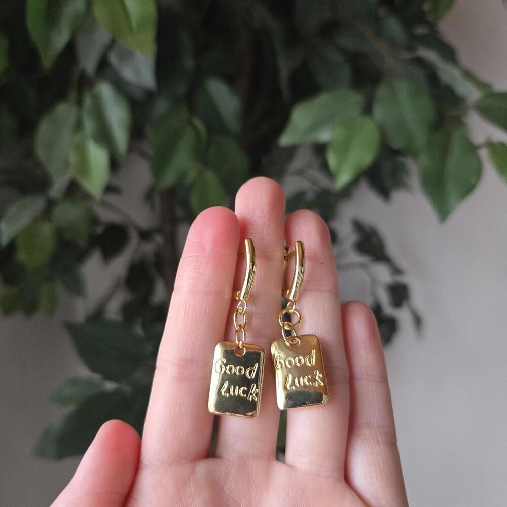 18k Gold Good Luck Hoops